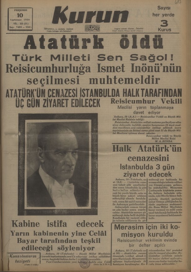 10/11 Kasım 1938 Tarihli Gazete Manşetleri galerisi resim 2