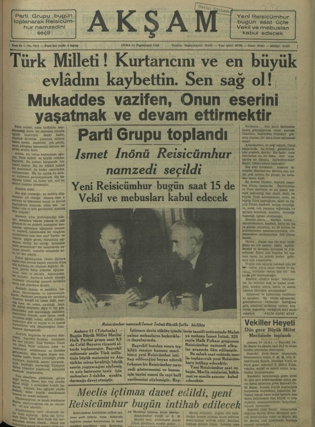 10/11 Kasım 1938 Tarihli Gazete Manşetleri galerisi resim 3
