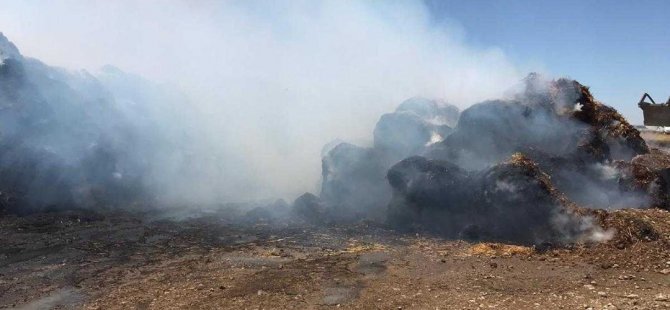 Gaziköy ağıllar bölgesinde çıkan yangında bin 500 adet rulo balya yandı