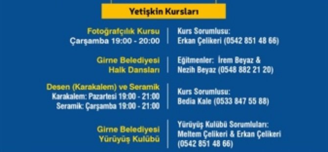 Girne Belediyesi’nin Düzenlediği Kültür-Sanat Atölyesi Kurslarına Yeni Kayıtlar Başladı