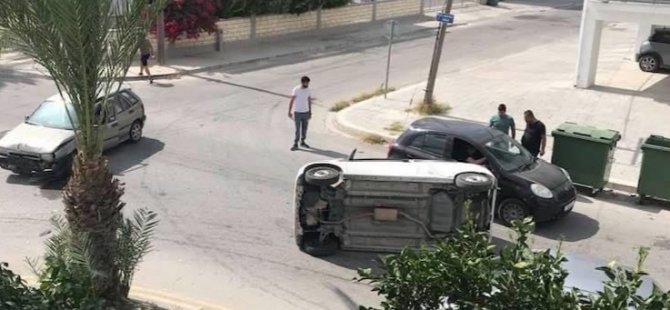 Ortaköy’de kaza! Araç yan devrildi!
