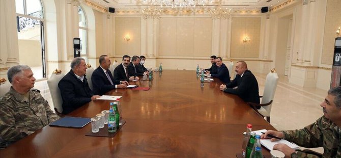 Azerbaycan Cumhurbaşkanı İlham Aliyev, T.C Mevlüt Çavuşoğlu ve Hulusi Akar'la bir araya geldi