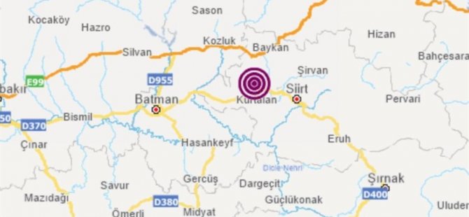 Siirt'te 5 Büyüklüğünde Deprem