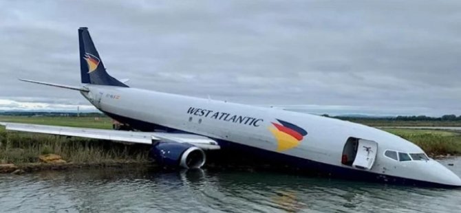 Fransa’da iniş sırasında pistten çıkan uçak gölete düştü