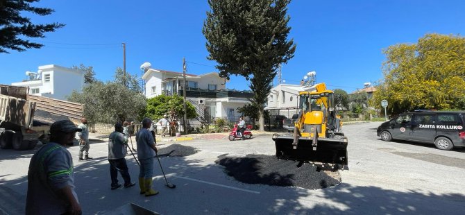 Girne'de asfalt dökümü ve yama çalışmaları devam ediyor
