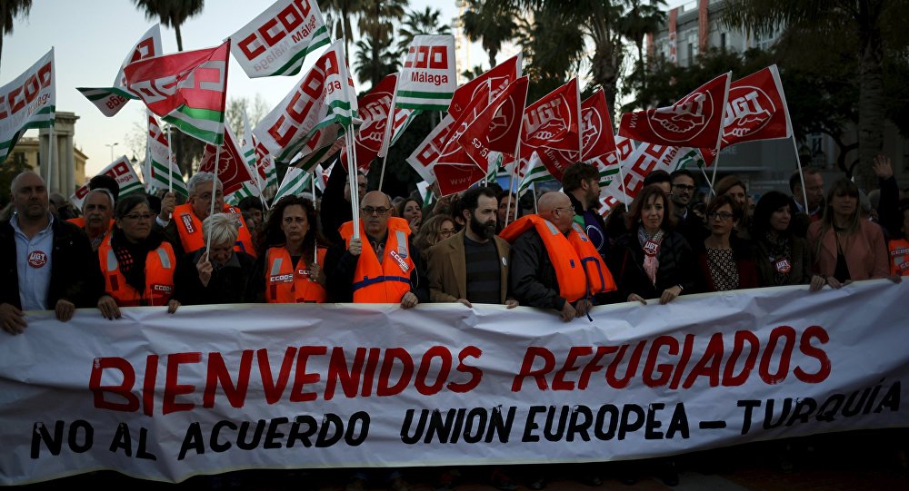 İspanya'da 'AB-Türkiye anlaşmasına hayır' protestoları