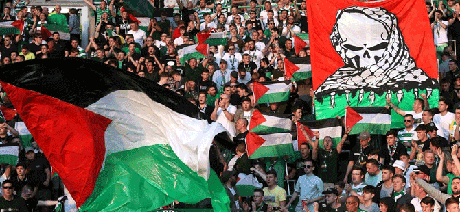 Celtic taraftarları, İsrailli takımla oynanan maçta stadı Filistin bayraklarıyla donattı