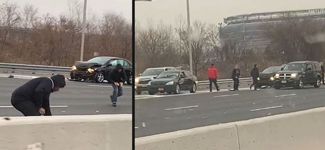 Yola saçılan paraları toplamak için araçlarından inen sürücüler trafik kazasına neden oldu (video)