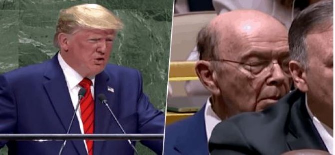 Trump, BM kürsüsünde ticaretten bahsederken, ticaret bakanı uyuya kaldı