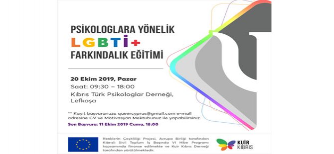 Kuir Kıbrıs Derneği psikologlara yönelik “LGBTİ+ Farkındalığı Eğitimi”nin ikincisini düzenliyor