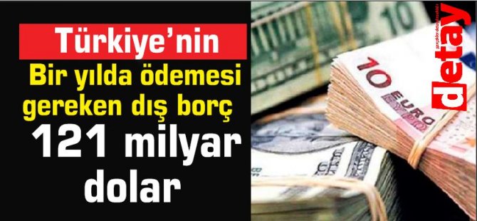 Türkiye'nin bir yılda ödemesi gereken dış borç 121 milyar dolar