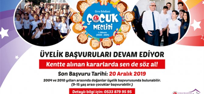 Girne Belediyesi Çocuk Meclisi için başvuru süreci 20 Aralık’ta sona eriyor