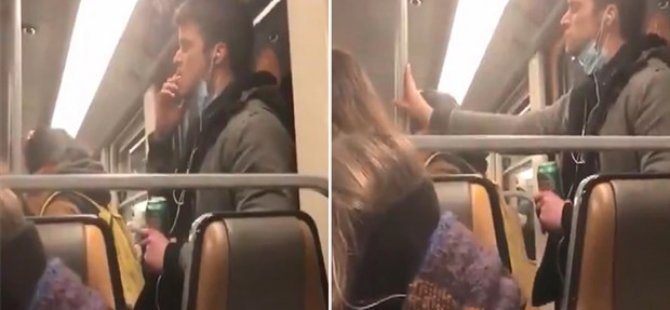 Elini yalayıp metronun tutunma borusuna süren adam gözaltına alındı