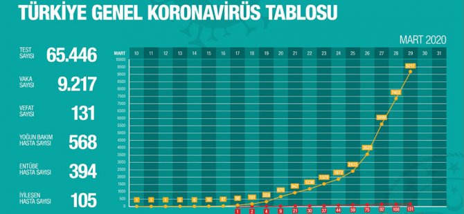 Türkiye'de Koronavirüs nedeniyle hayatını kaybedenlerin sayısı 131'e; vaka sayısı 9 bin 217'ye yükseldi!