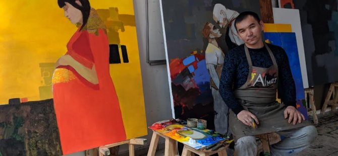 Kıbrıs Modern Sanat Müzesi için sanatçı Almaz Sharshekeev, Kovid 19 ile mücadeleye destek için tuvale resmetti