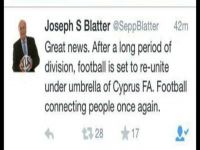 FİFA Başkanı Blatter: "Kıbrıs'ta futbolun birleşmesi harika bir haber"