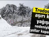 Trodos'ta aşırı kar yağışı nedeniyle yollar kapandı