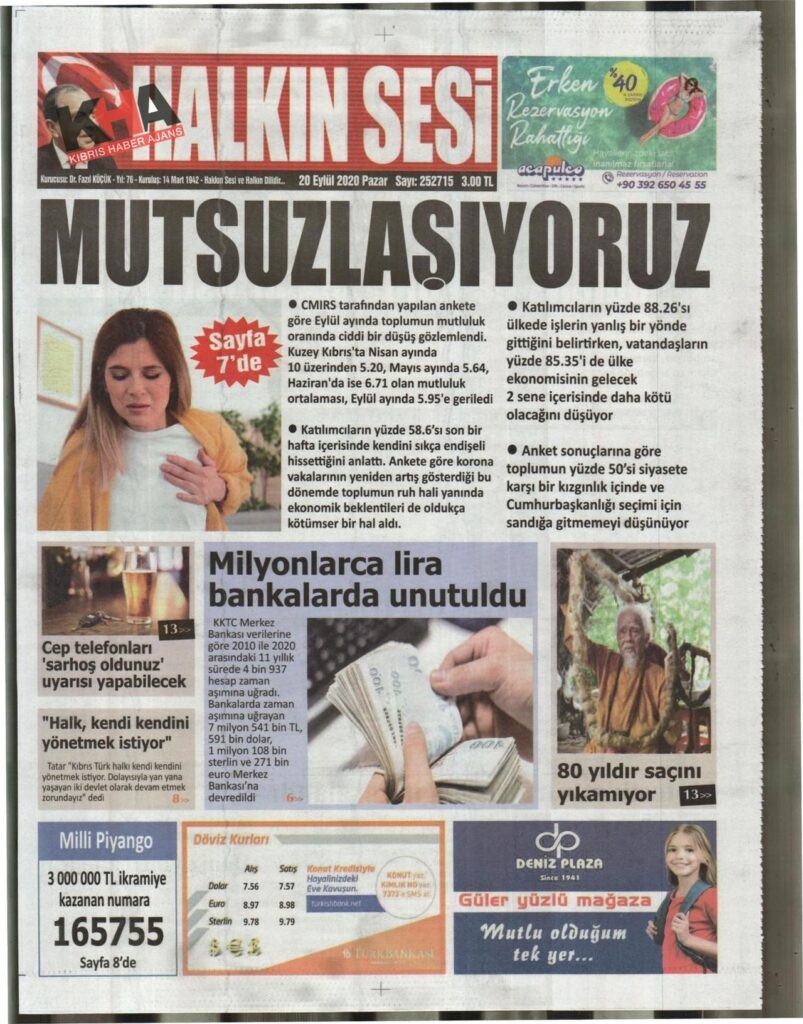 KKTC'de gazeteler ne yazdı? 20 Eylül 2020 Pazar galerisi resim 4