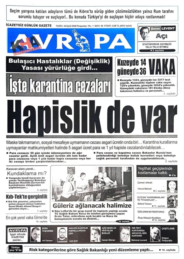 KKTC'de Gazeteler bugün ne yazdı? 24 Eylül 2020 Perşembe galerisi resim 14