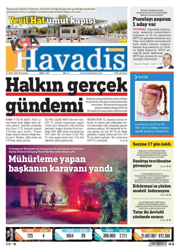 KKTC'de Gazeteler bugün ne yazdı? 24 Eylül 2020 Perşembe galerisi resim 4