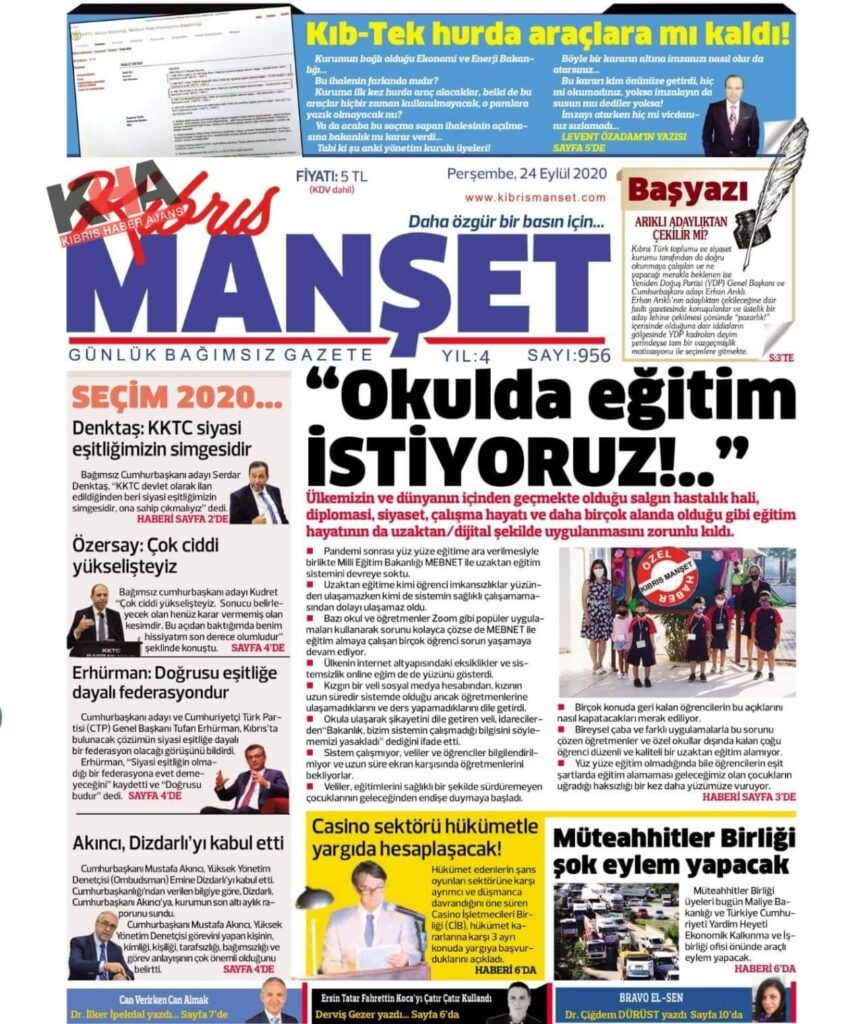 KKTC'de Gazeteler bugün ne yazdı? 24 Eylül 2020 Perşembe galerisi resim 6
