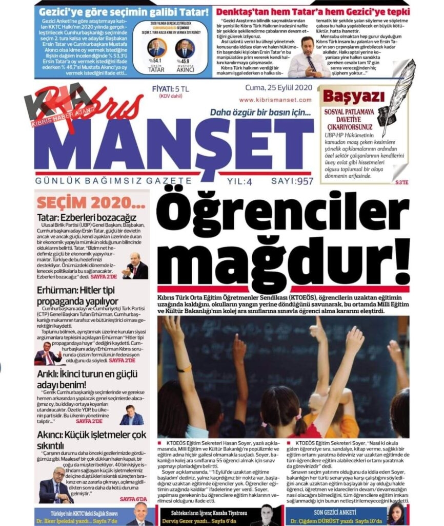KKTC'de gazeteler bugün ne yazdı? 25 Eylül 2020 cuma galerisi resim 5