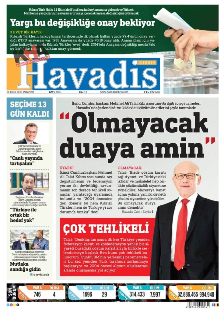 KKTC'de Gazeteler bugün ne yazdı? 28 Eylül 2020 Pazartesi galerisi resim 14