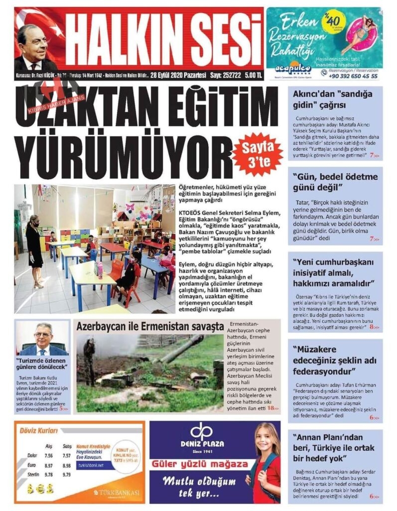 KKTC'de Gazeteler bugün ne yazdı? 28 Eylül 2020 Pazartesi galerisi resim 3