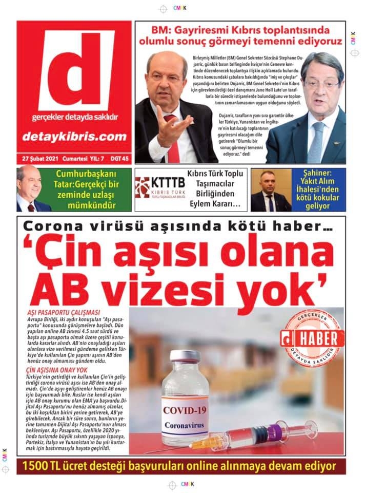 KKTC'de Bugün Gazeteler Ne Manşet Attı? (27 Şubat 2021) galerisi resim 1