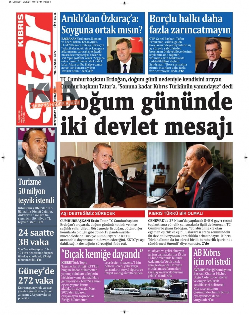 KKTC'de Bugün Gazeteler Ne Manşet Attı? (27 Şubat 2021) galerisi resim 3