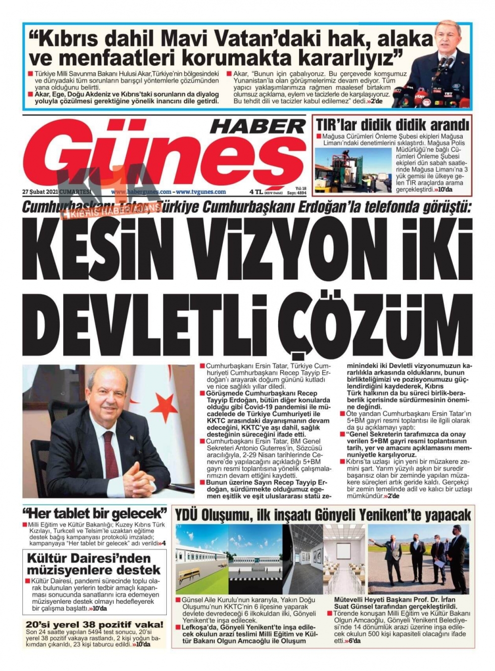 KKTC'de Bugün Gazeteler Ne Manşet Attı? (27 Şubat 2021) galerisi resim 6