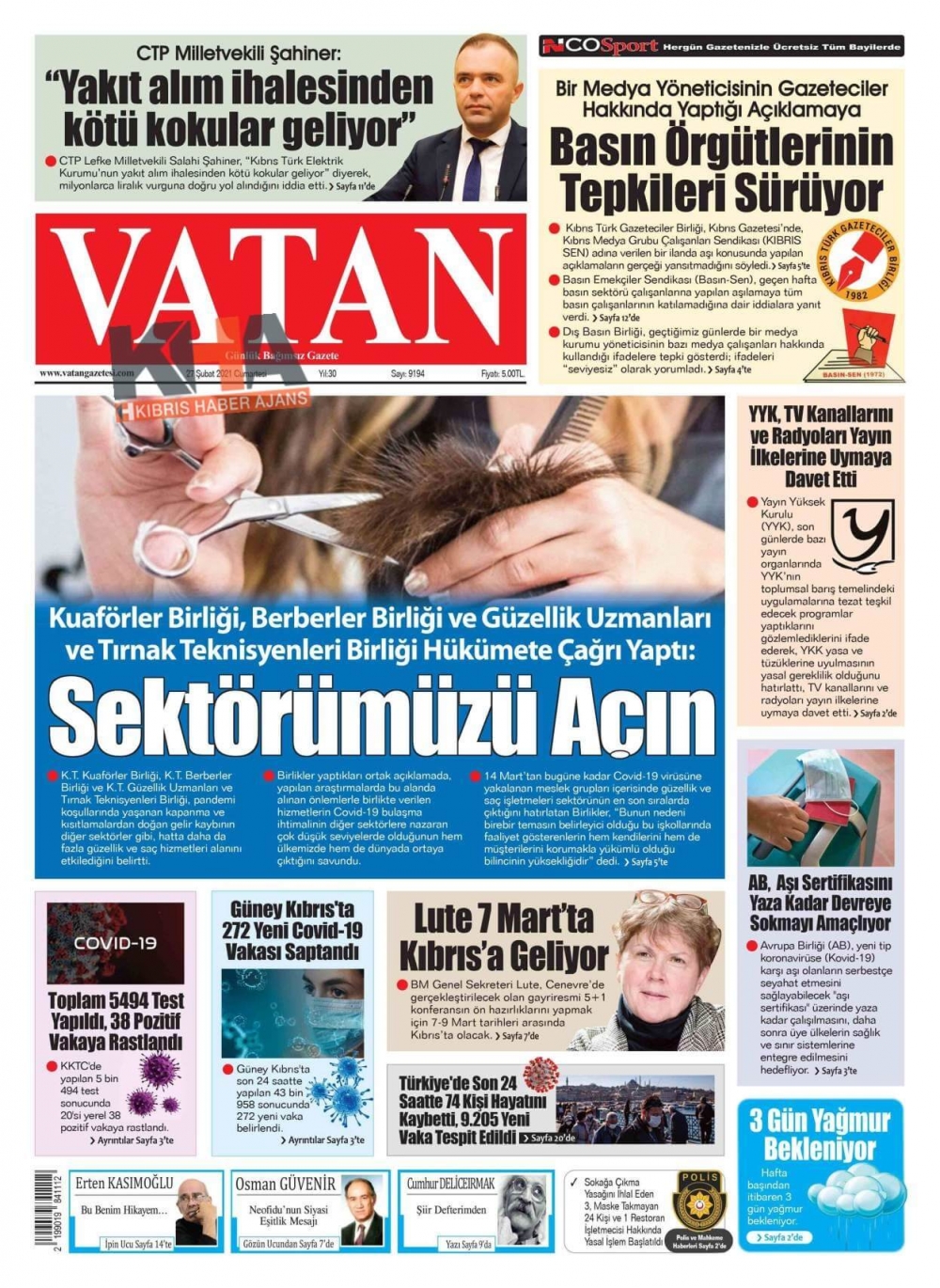 KKTC'de Bugün Gazeteler Ne Manşet Attı? (27 Şubat 2021) galerisi resim 8