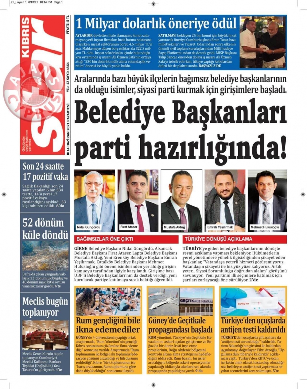 KKTC'de Gazeteler Bugün Ne Manşet Attı? (14 Haziran 2021) galerisi resim 11