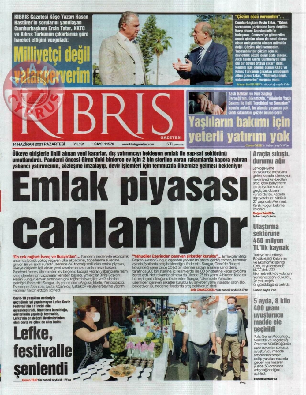KKTC'de Gazeteler Bugün Ne Manşet Attı? (14 Haziran 2021) galerisi resim 13