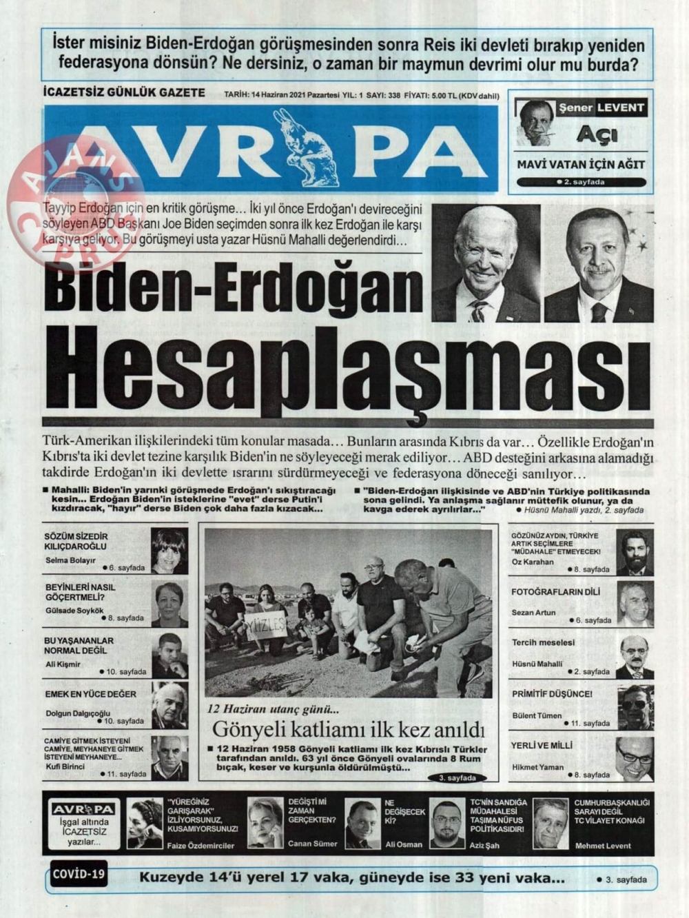 KKTC'de Gazeteler Bugün Ne Manşet Attı? (14 Haziran 2021) galerisi resim 3