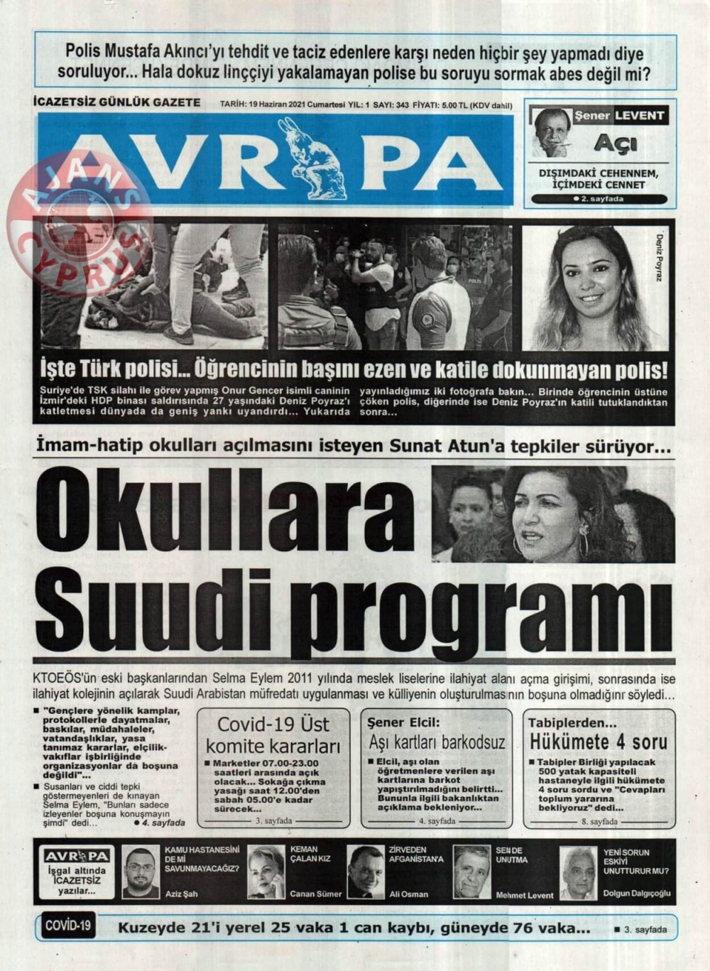 KKTC'de Gazeteler Bugün Ne Manşet Attı? (19 Haziran 2021) galerisi resim 3