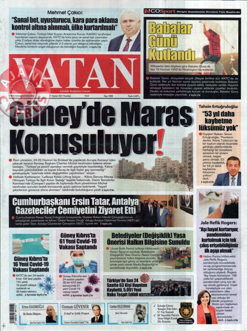 KKTC'de Gazeteler Bugün Ne Manşet Attı? (21 Haziran 2021) galerisi resim 11