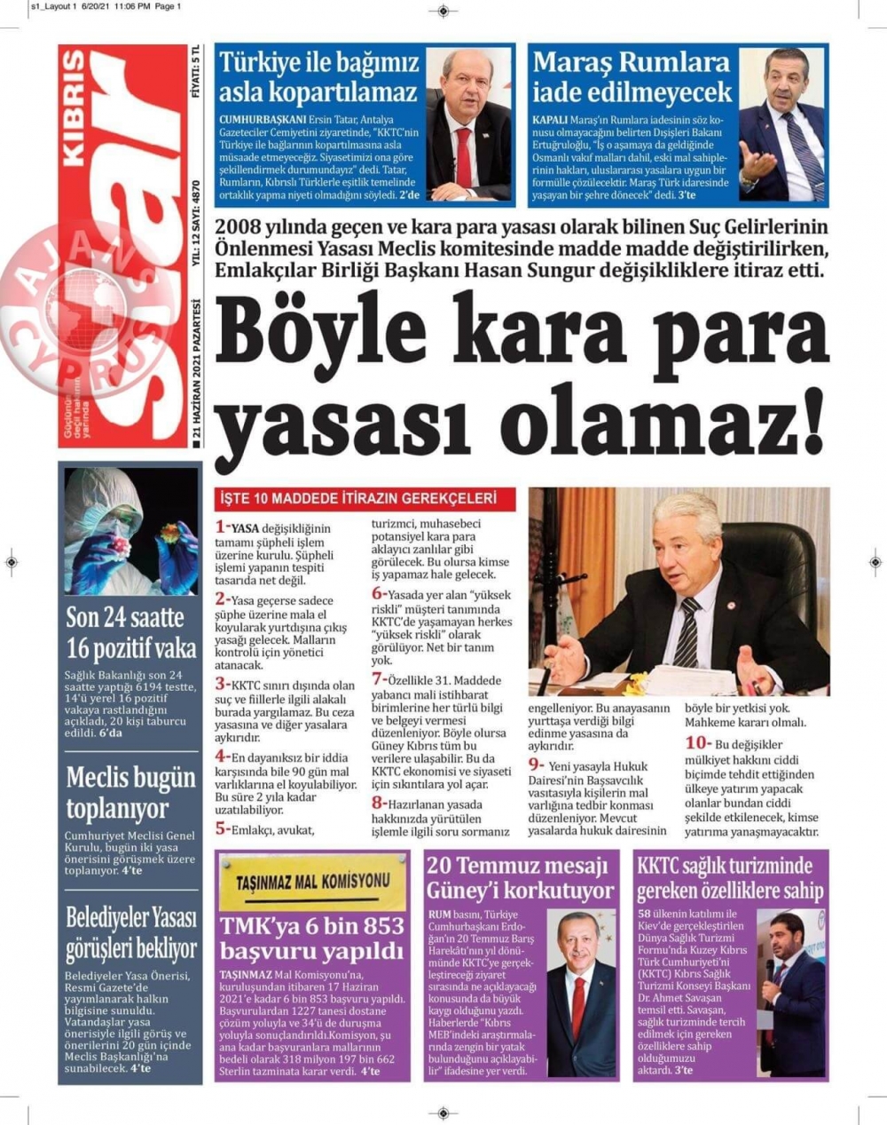 KKTC'de Gazeteler Bugün Ne Manşet Attı? (21 Haziran 2021) galerisi resim 2