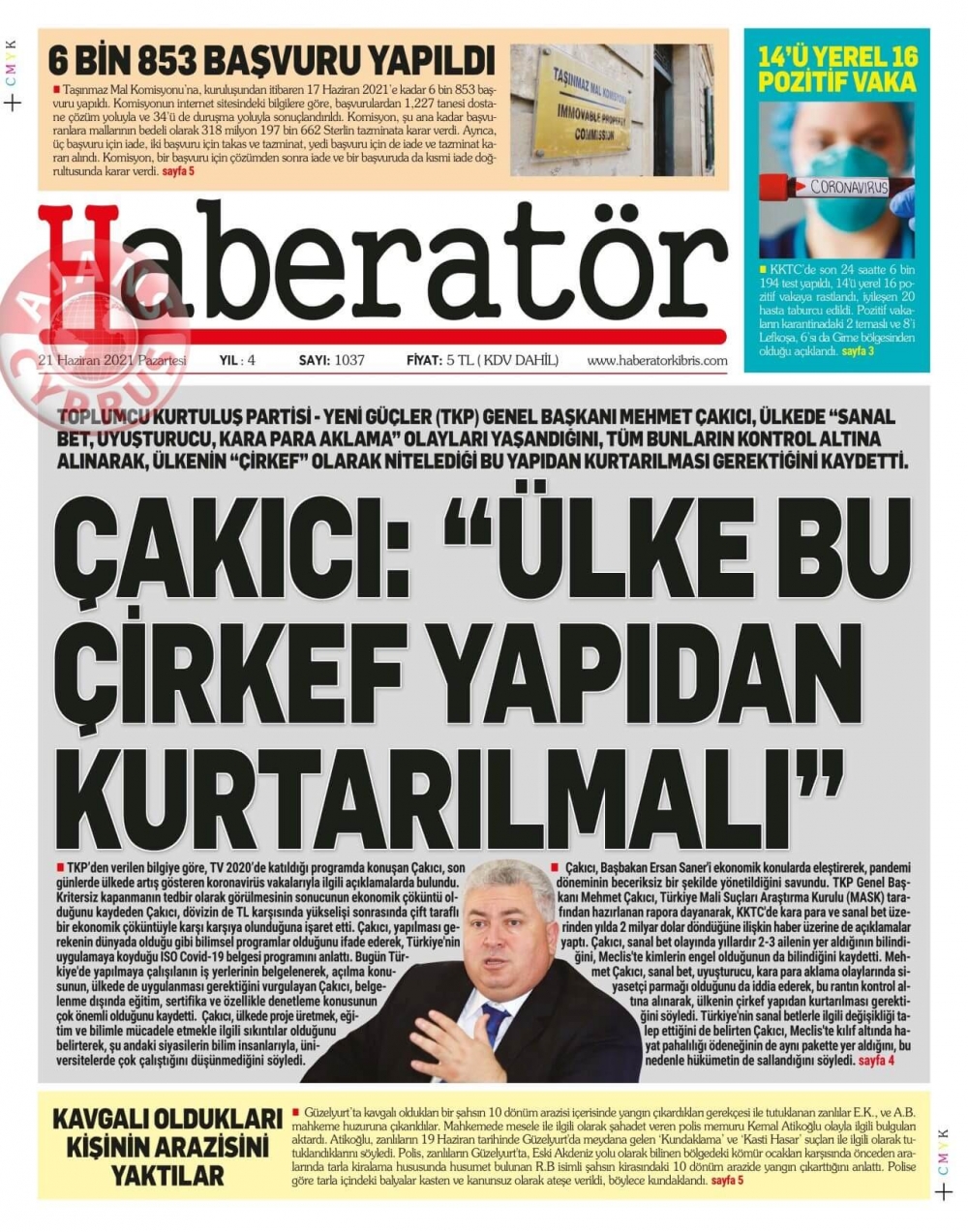 KKTC'de Gazeteler Bugün Ne Manşet Attı? (21 Haziran 2021) galerisi resim 6