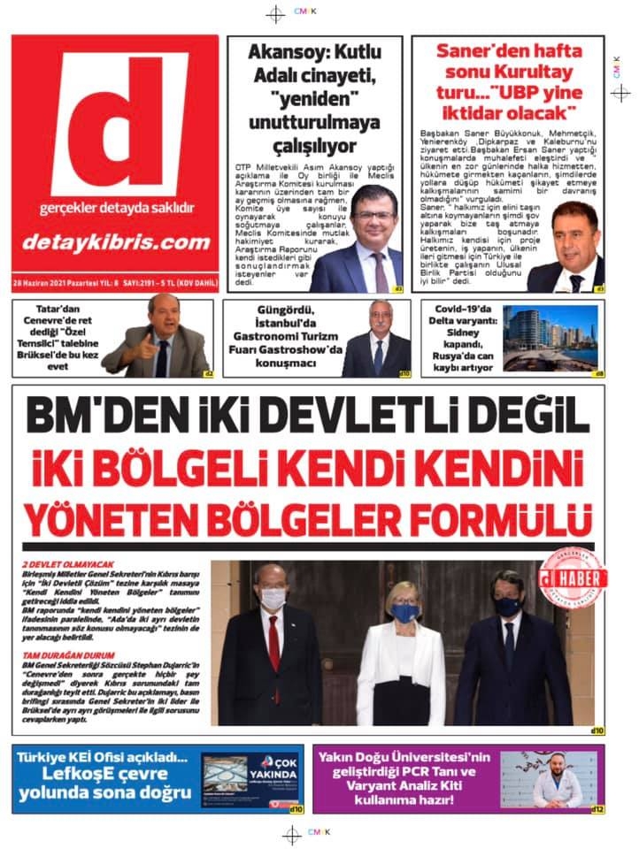 KKTC'de Gazeteler Bugün Ne Manşet Attı? (28 Haziran 2021) galerisi resim 1