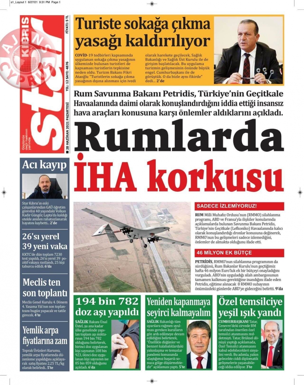 KKTC'de Gazeteler Bugün Ne Manşet Attı? (28 Haziran 2021) galerisi resim 13