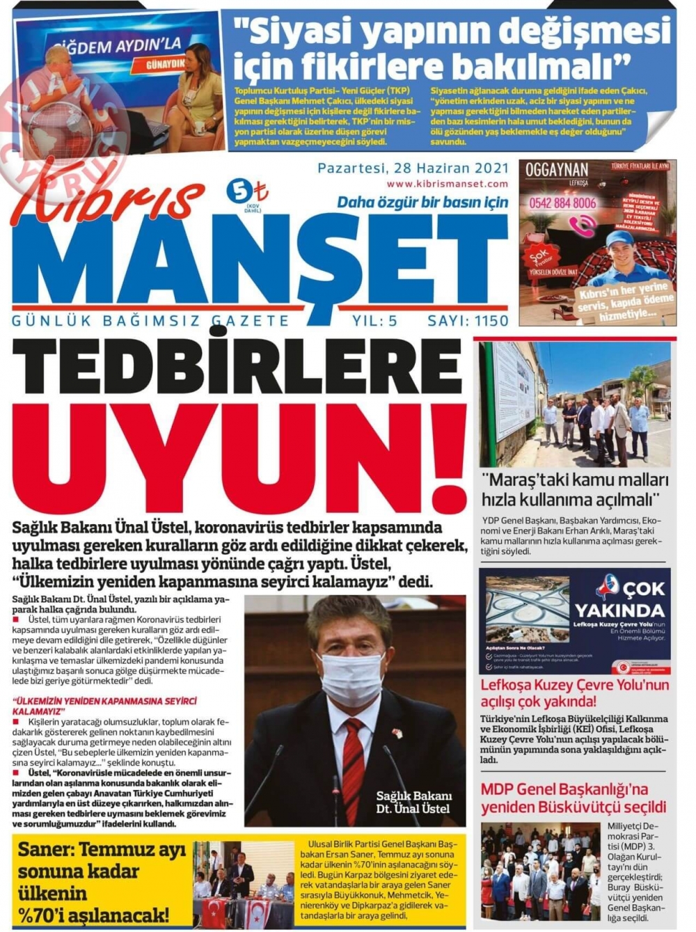 KKTC'de Gazeteler Bugün Ne Manşet Attı? (28 Haziran 2021) galerisi resim 8