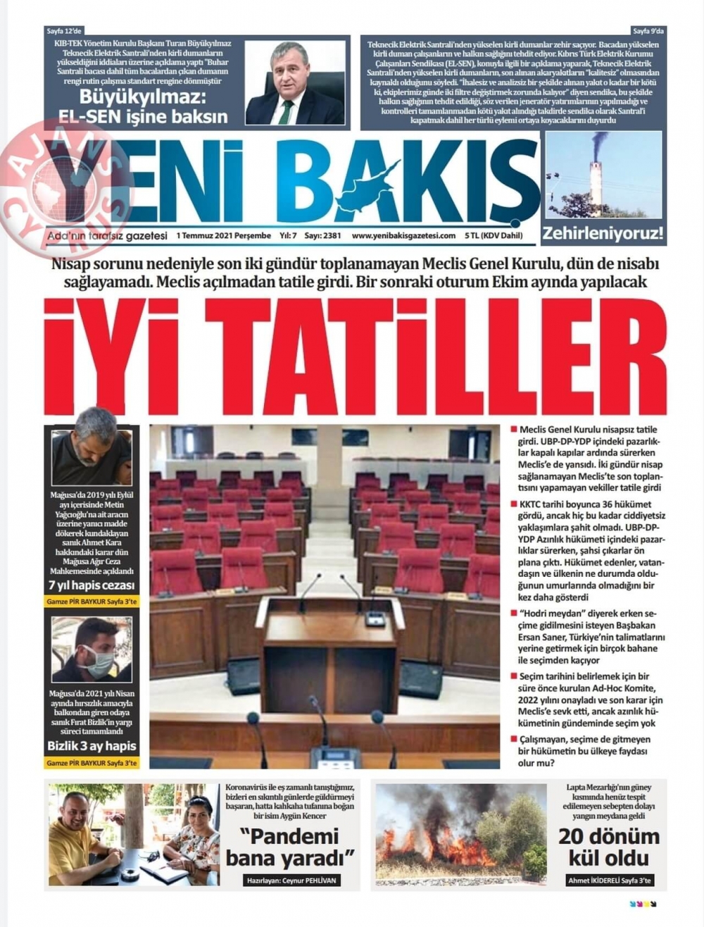 KKTC'de Gazeteler Bugün Ne Manşet Attı? (1 Temmuz 2021) galerisi resim 2