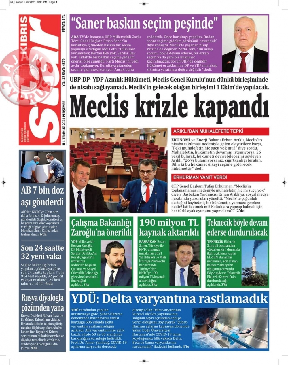 KKTC'de Gazeteler Bugün Ne Manşet Attı? (1 Temmuz 2021) galerisi resim 5