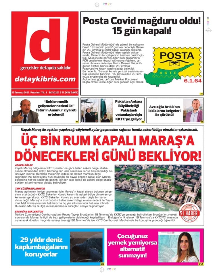 KKTC'de Gazeteler Bugün Ne Manşet Attı? (12 Temmuz 2021) galerisi resim 1