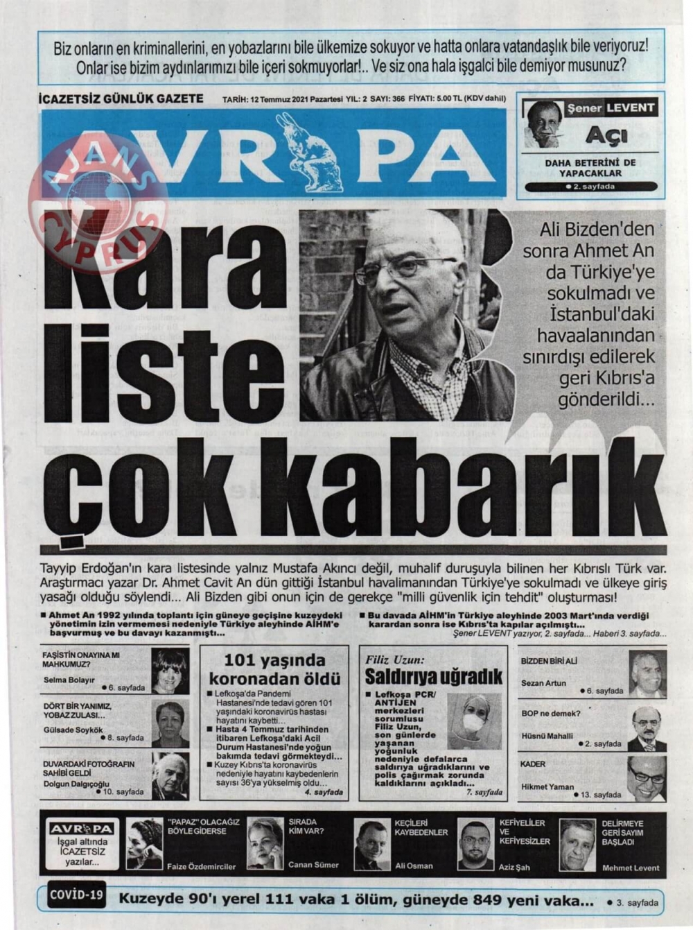 KKTC'de Gazeteler Bugün Ne Manşet Attı? (12 Temmuz 2021) galerisi resim 12