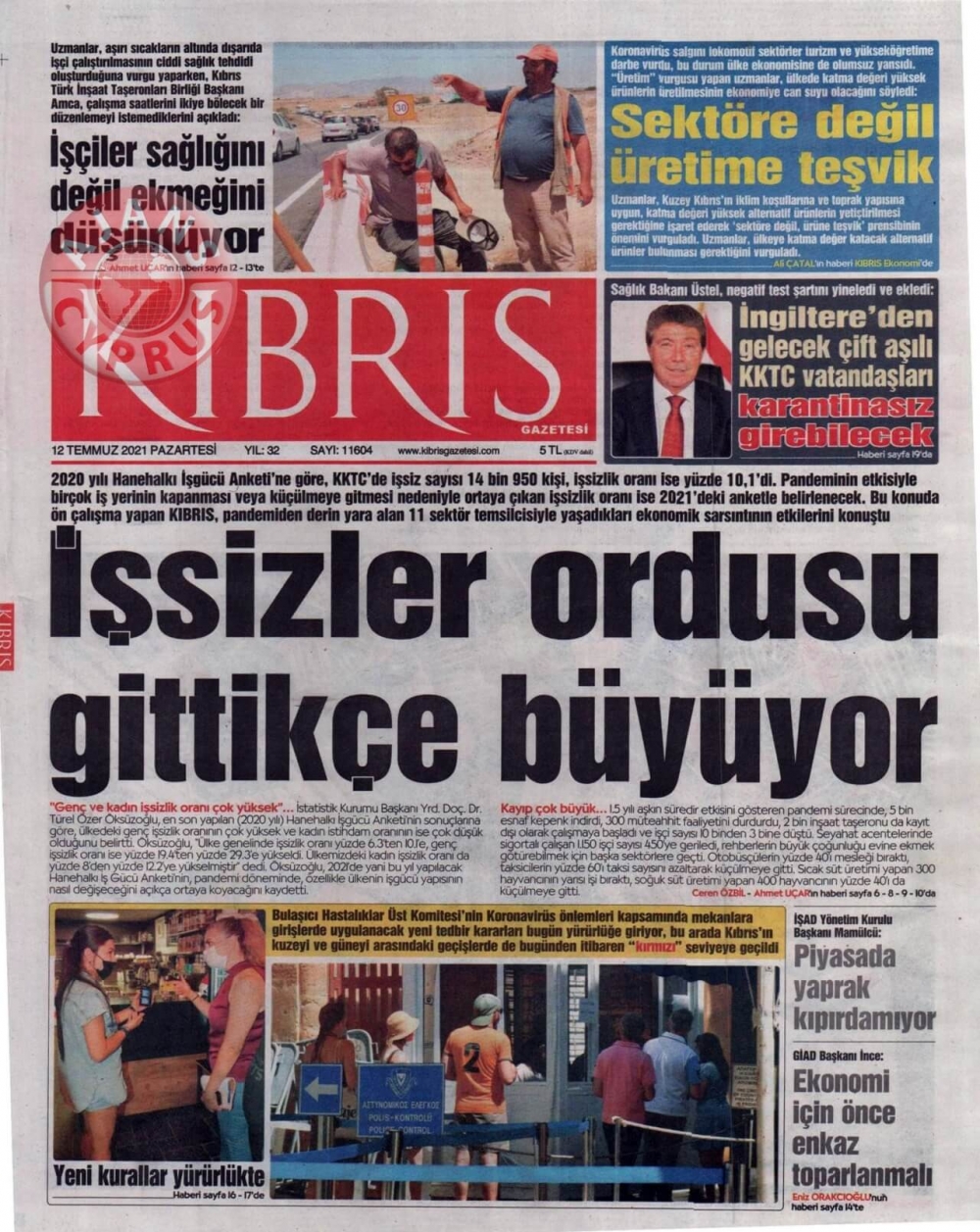 KKTC'de Gazeteler Bugün Ne Manşet Attı? (12 Temmuz 2021) galerisi resim 2