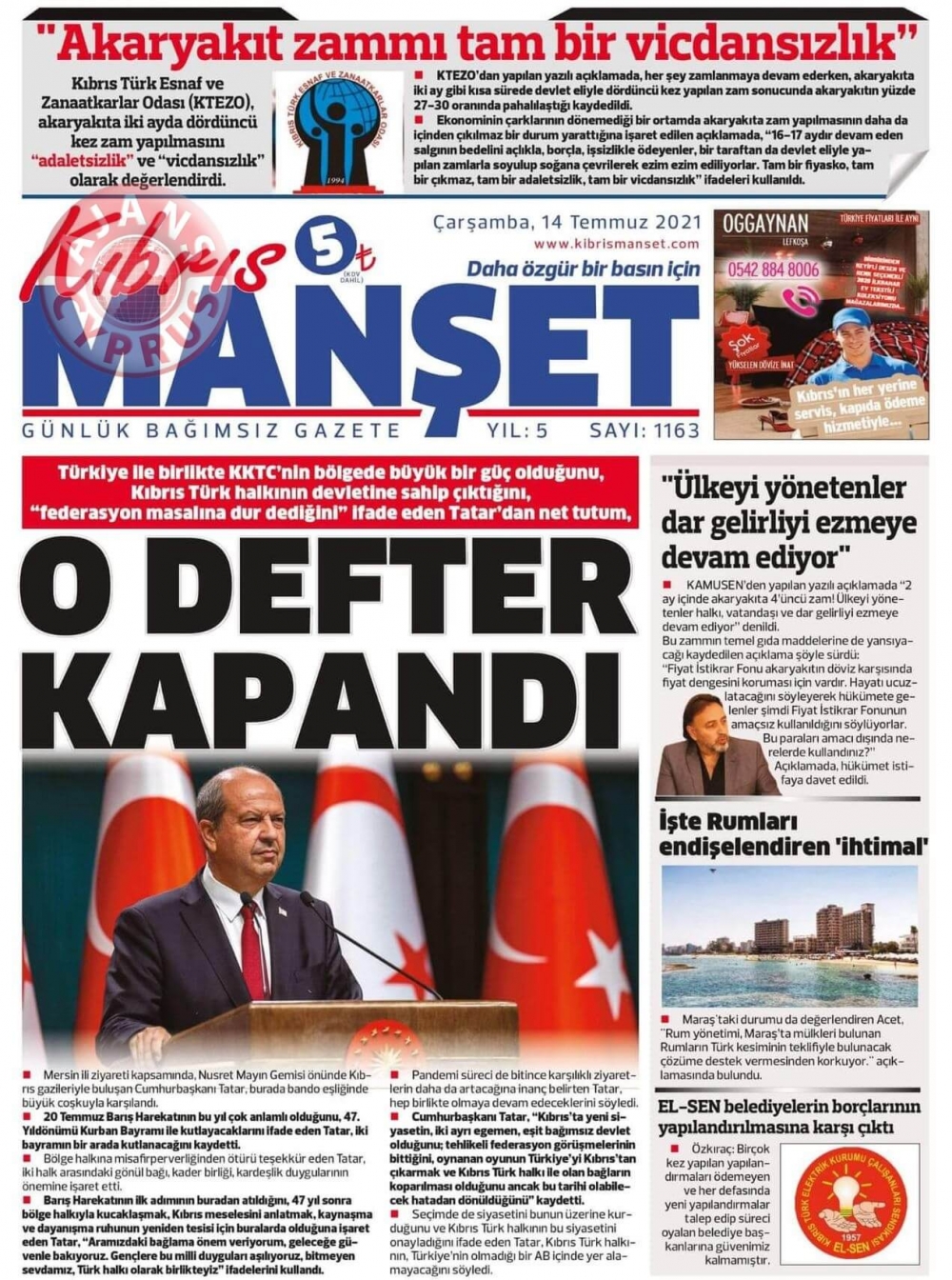 KKTC'de Gazeteler Bugün Ne Manşet Attı? (14 Temmuz 2021) galerisi resim 7