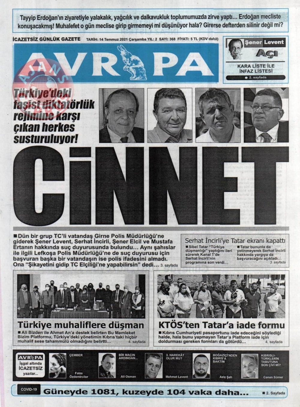 KKTC'de Gazeteler Bugün Ne Manşet Attı? (14 Temmuz 2021) galerisi resim 8