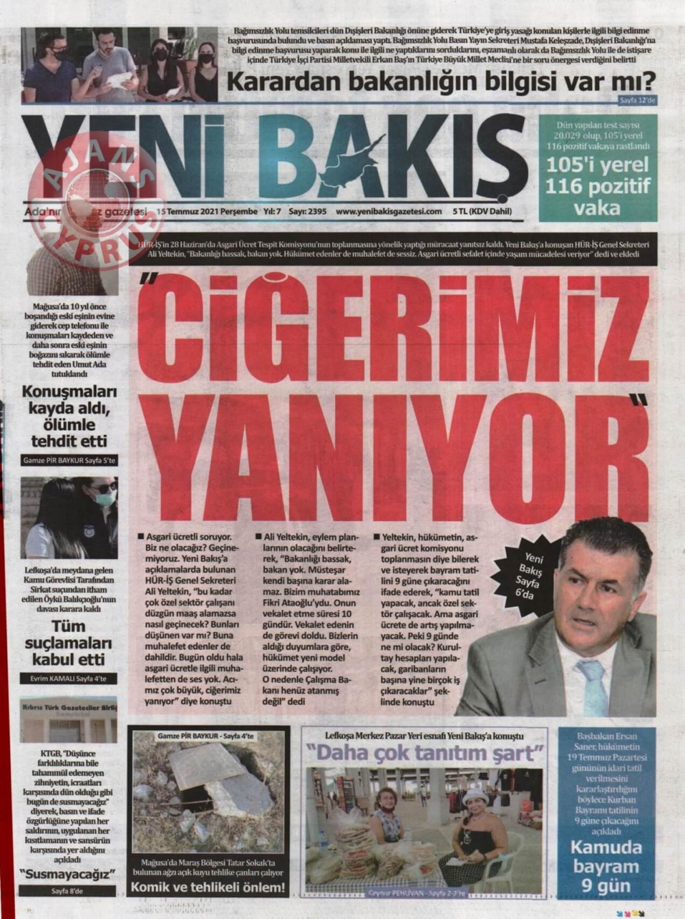 KKTC'de Gazeteler Bugün Ne Manşet Attı? (15 Temmuz 2021) galerisi resim 10